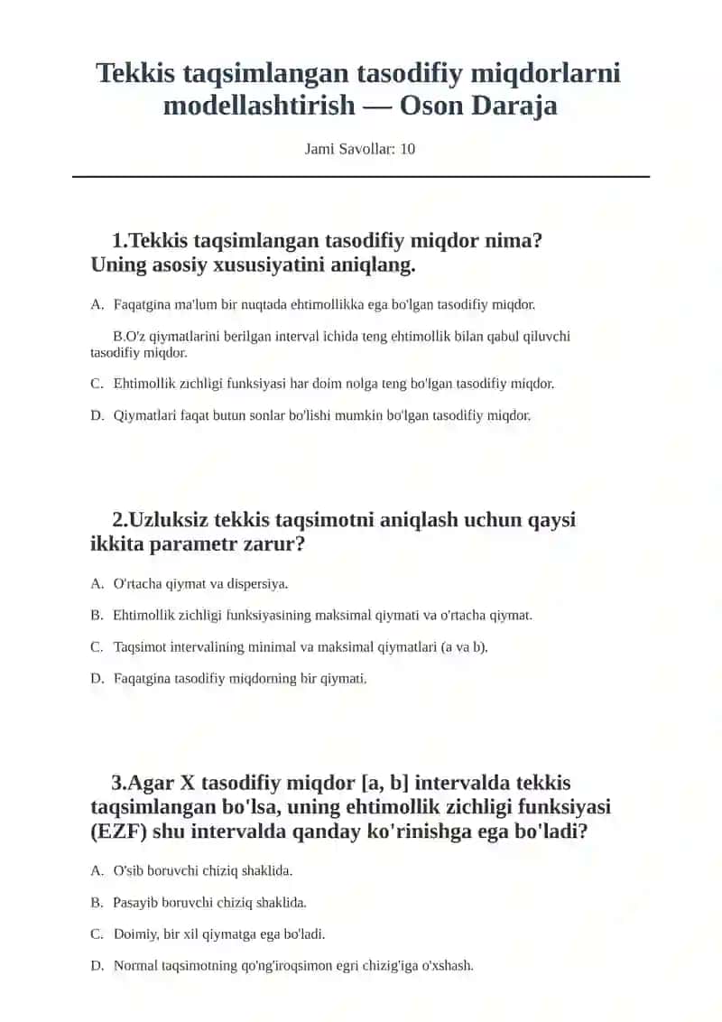Tekkis Taqsimlangan Tasodifiy Miqdorlarni Modellashtirish 2