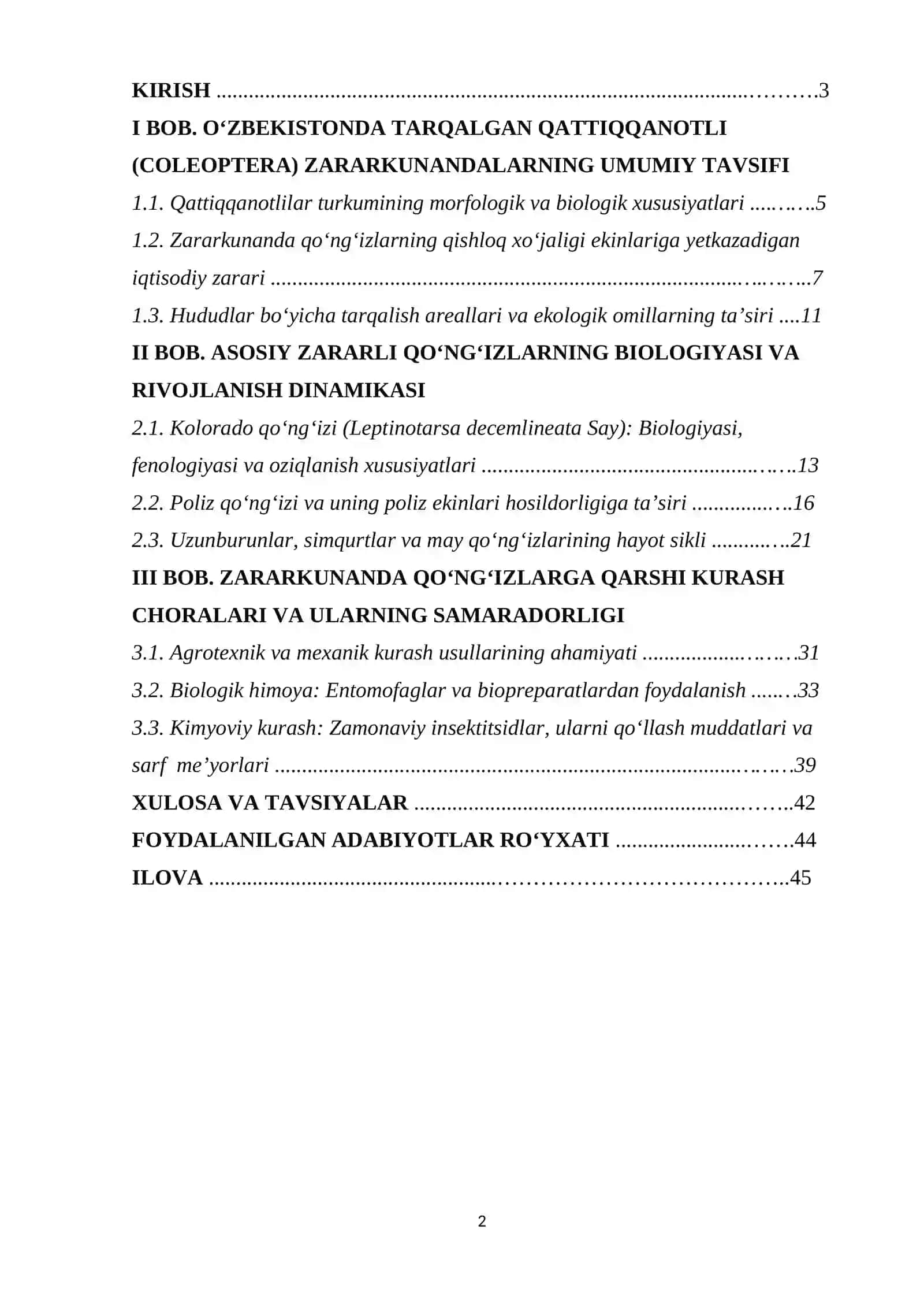 O’ZBEKISTONDA TARQALGAN ZARARLI QO’NG’IZLAR VA ULARGA QARSHI KURASH CHORALARI 2