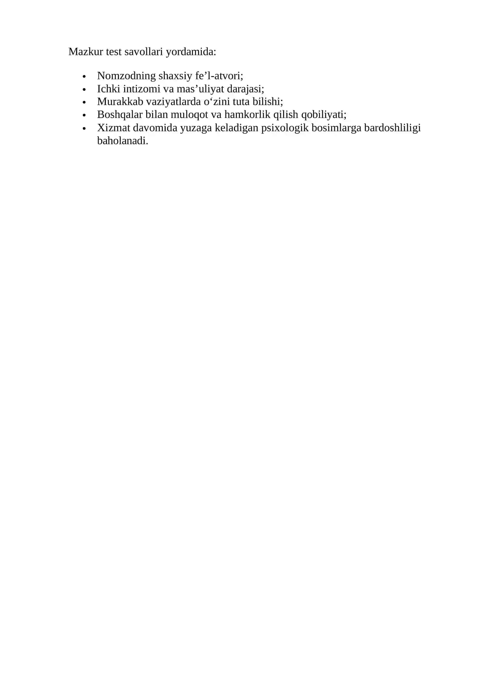 2026-yil Ichki Ishlarga kiruvchilar uchun psixologik testlar toplami 2