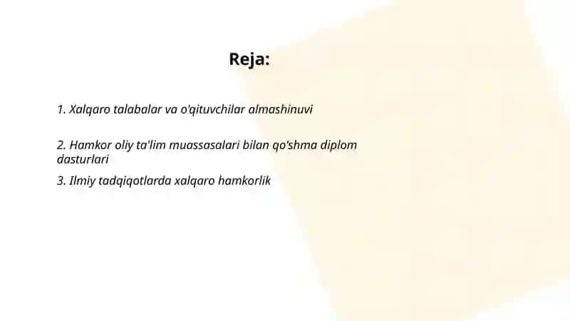 Xalqaro talabalar va o'qituvchilar almashinuvi 2