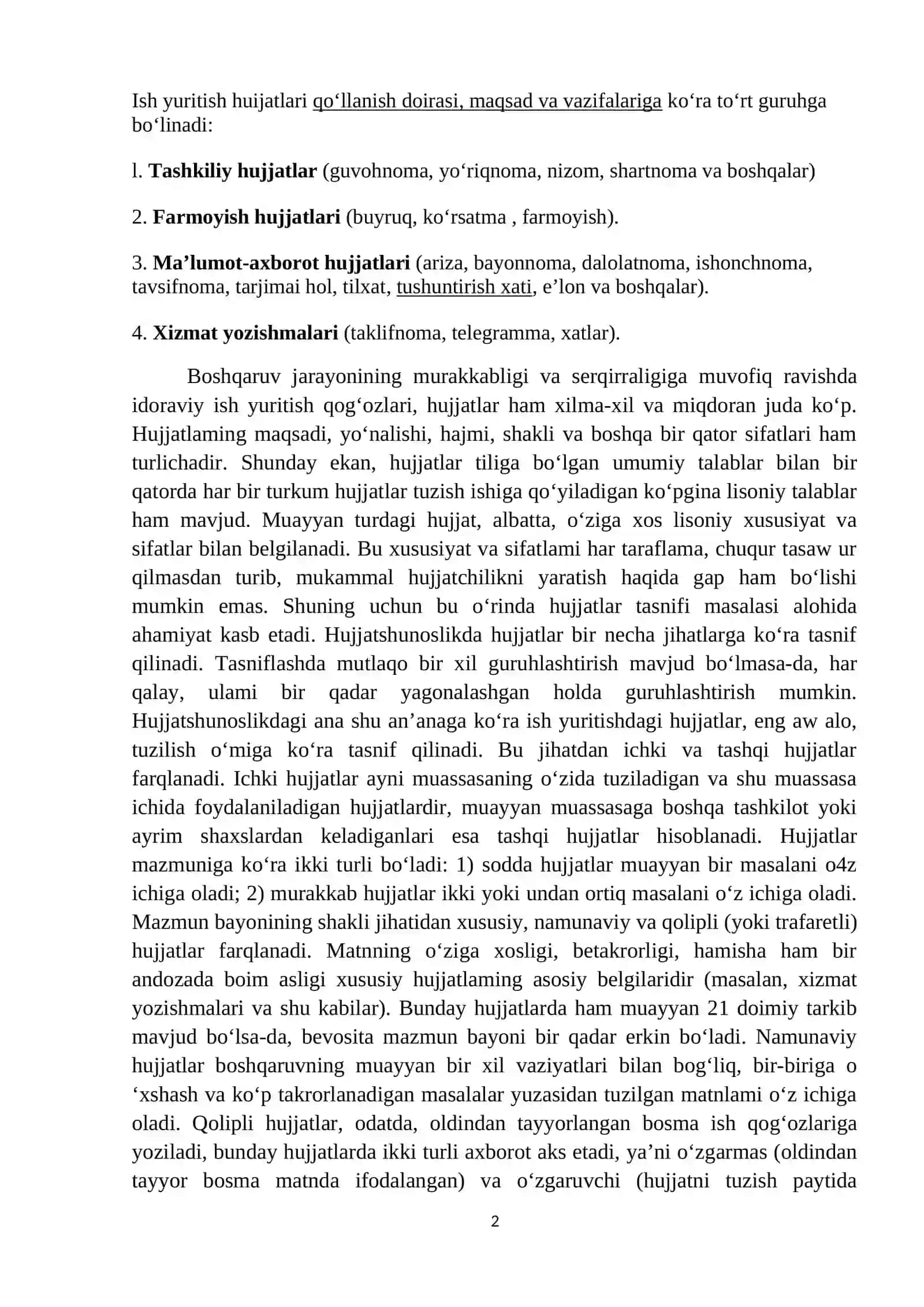 Hujjat turlari va ularning xususiyatlari 2