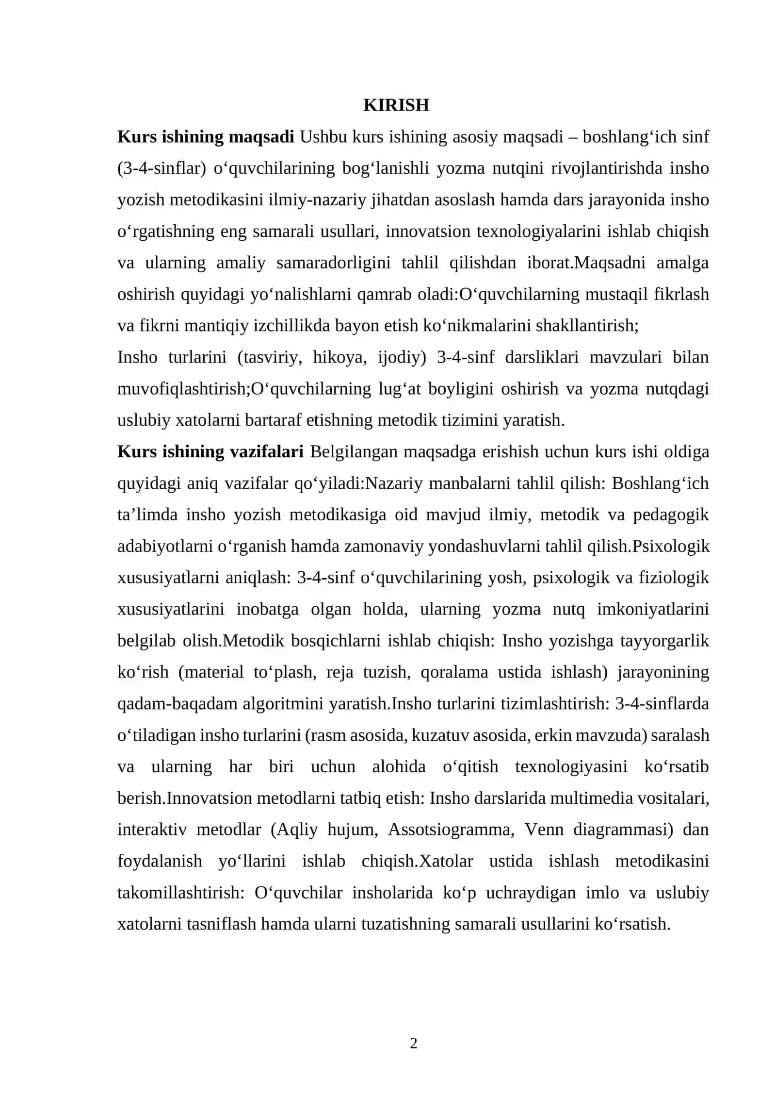 BOSHLAN’GICH SINF O‘QUVCHILARINI INSHO YOZISHGA O‘RGATISH METODIKASI (3-4-SINFLAR MISOLIDA) 2