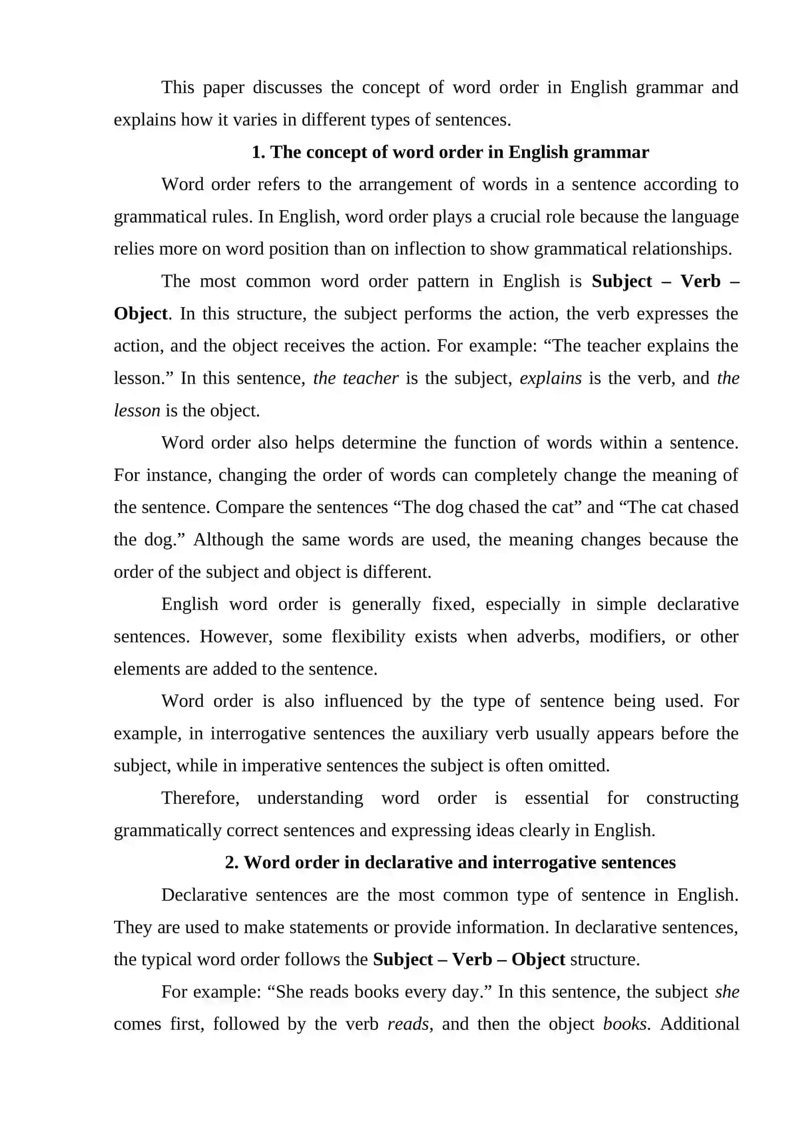 Word Order in Different Types of Sentences 2
