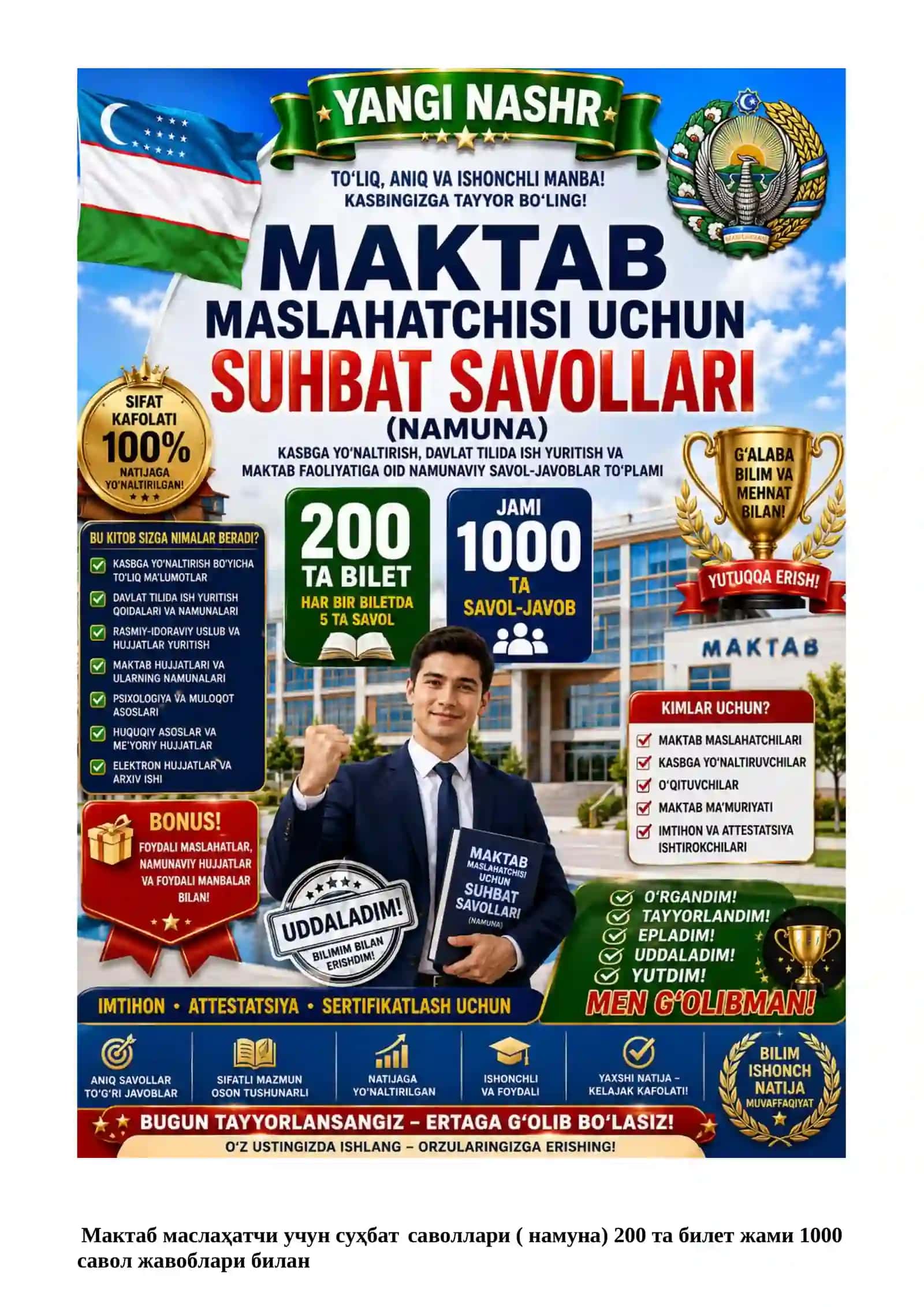 MAKTAB MASLAHATCHISI LAVOZIMIGA ISHGA KIRISH TEST SINOVlARI 2