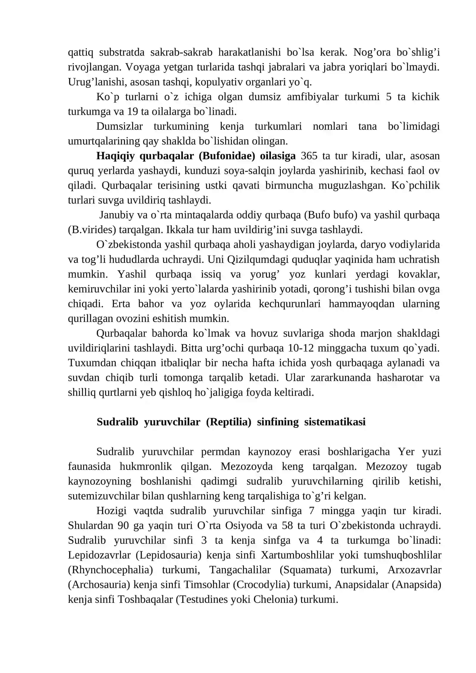 Suvda hamda quruqlikda yashovchilar va sudralib yuruvchilar sinflari 2