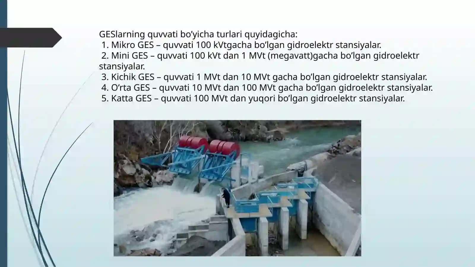 O’zbekkistonda ishlayotgan kichik GESlarning samaradorligi 2