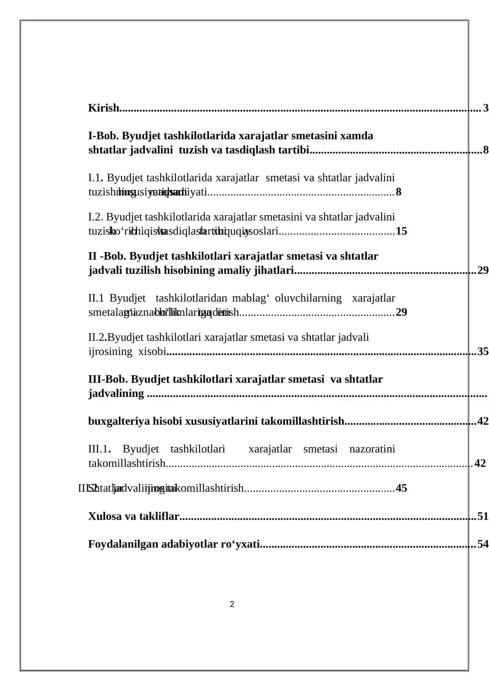 Byudjet tashkilotlarida smetalarni xamda shtatlar jadvalini tuzish va uni ijrosi hisobi 2
