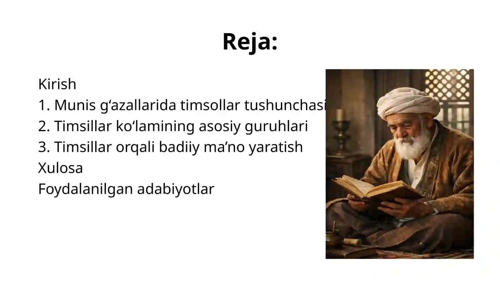 Munis g'azallarida timsollar ko'lami. 2