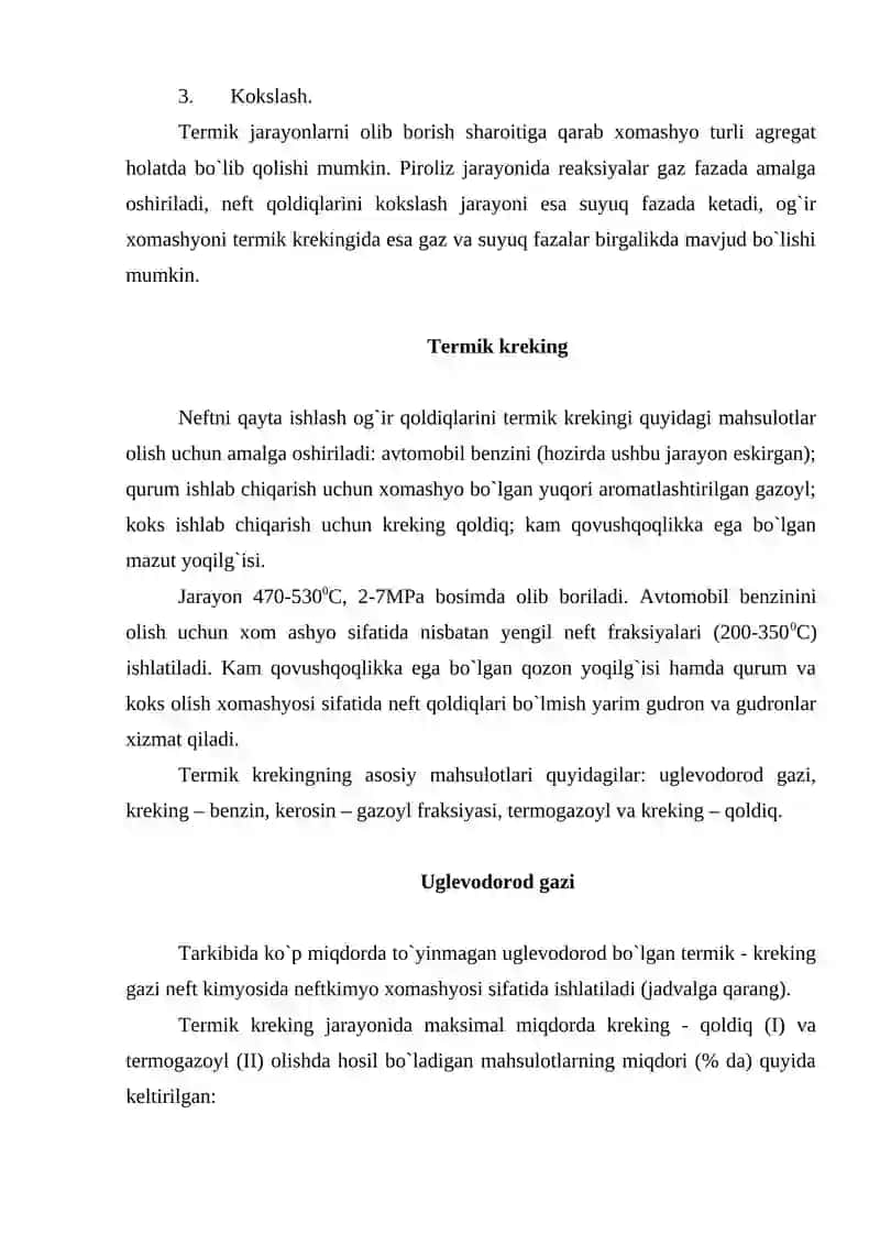 Neft va neft fraksiyalarini sanoatda qayta ishlash kimyoviy jarayonlari 2