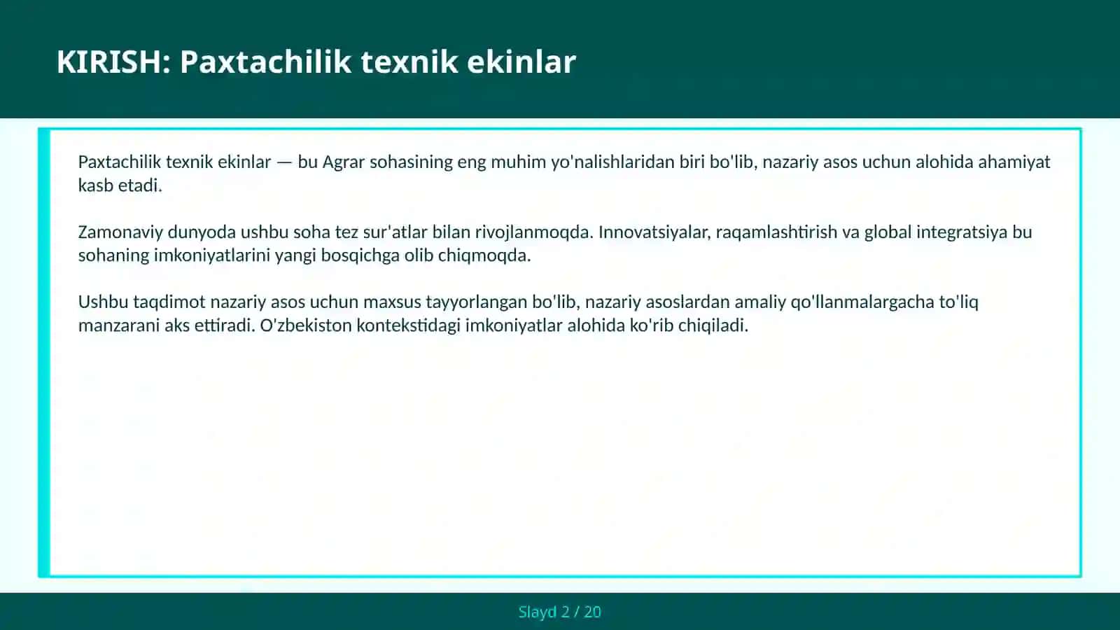 Paxtachilik texnik ekinlar 2