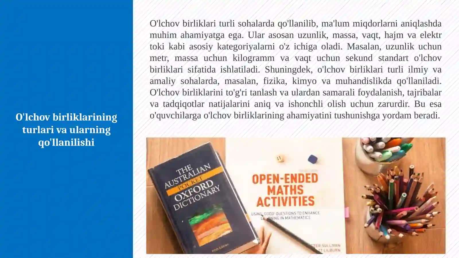 Sinfdan tashqari mashgʻulotlarda asosiy miqdorlar va ularni oʻlchov birliklarini oʻrgatish metoʻdikasi 2