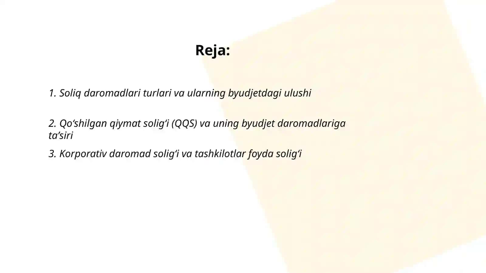 Soliq daromadlari turlari va ularning byudjetdagi ulushi 2
