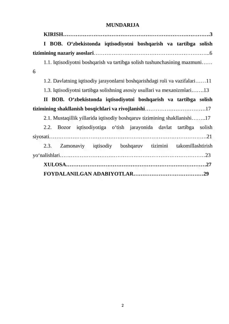 O‘zbekistonda iqtisodiyotni boshqarish va tartibga solish tizimining shakillanishi 2
