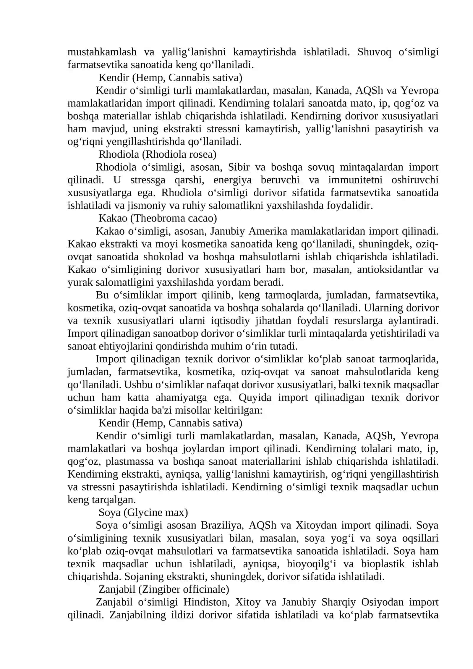 Import qilinadigan sanoatbop va texnik dorivor o‘simliklar 2