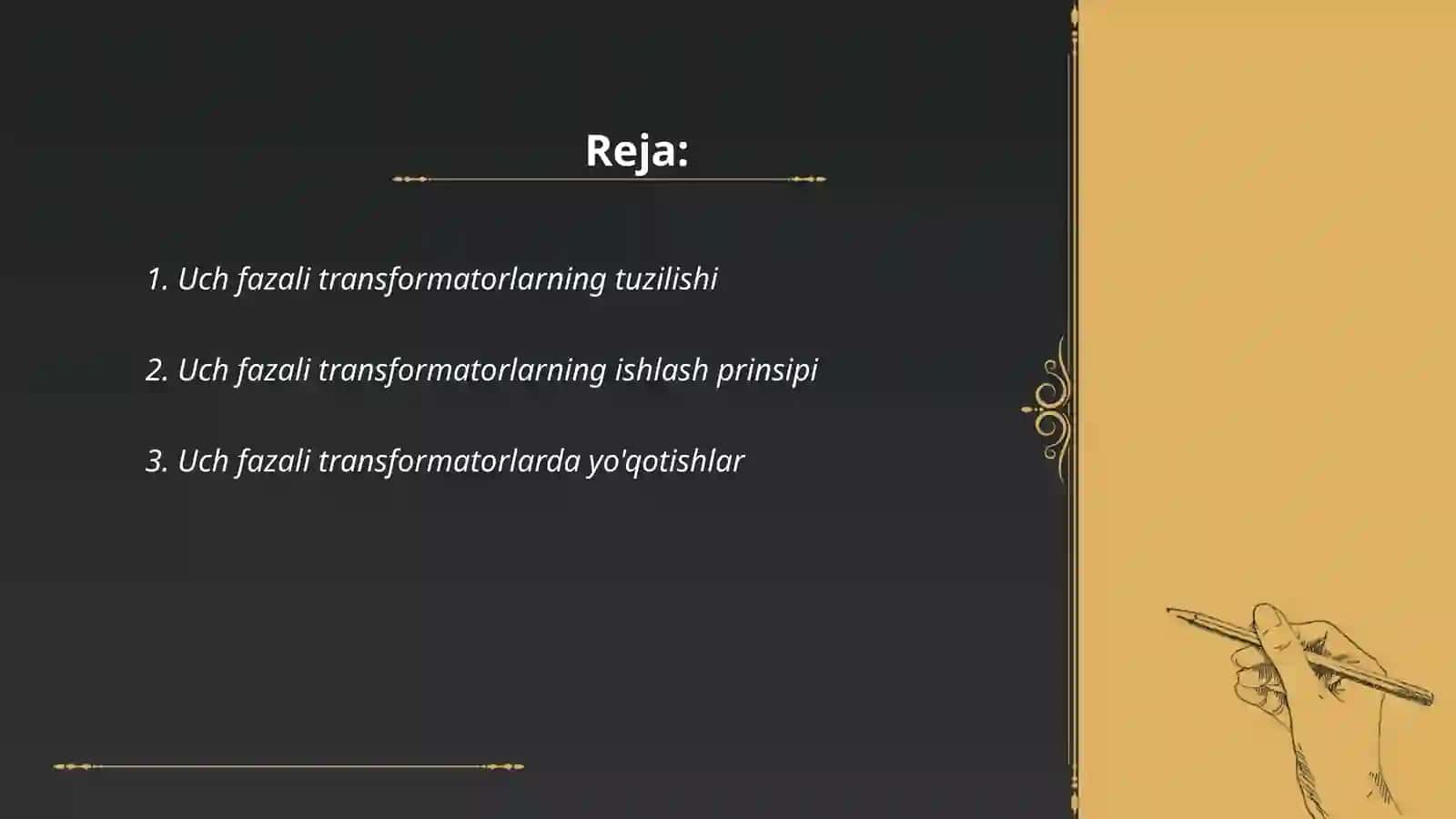 Uch fazali transformatorlar ularning parametirlari qollanish usullari 2
