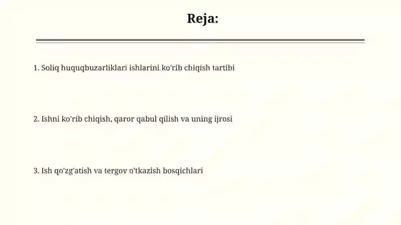 Soliqqa oid huquqbuzarliklar to’g’risidagi ishlarni ko’rib chiqish tartibi 2