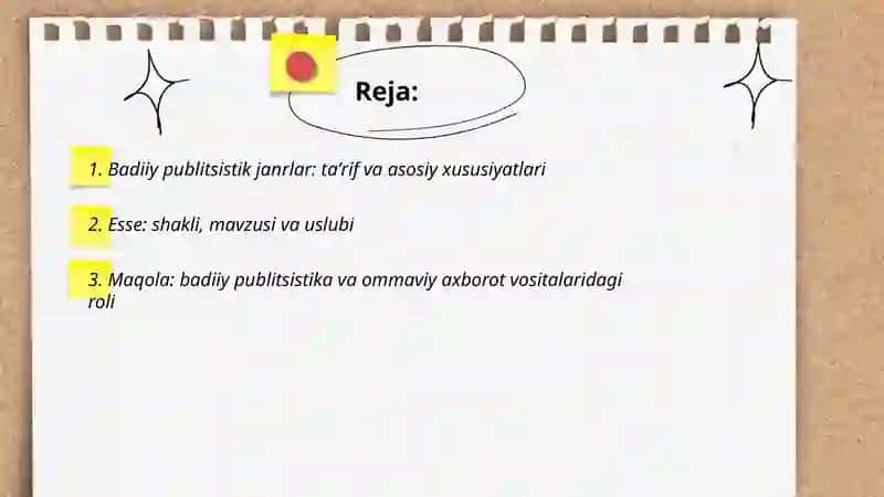 Badiiy publitsistik janrlar 2