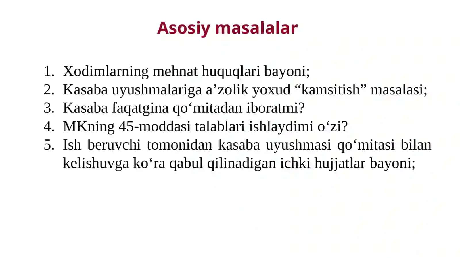 Xodimlarning mehnat huquqlarini ta’minlashda kasaba uyushmalarining ishtirokiga oid yangiliklar 2