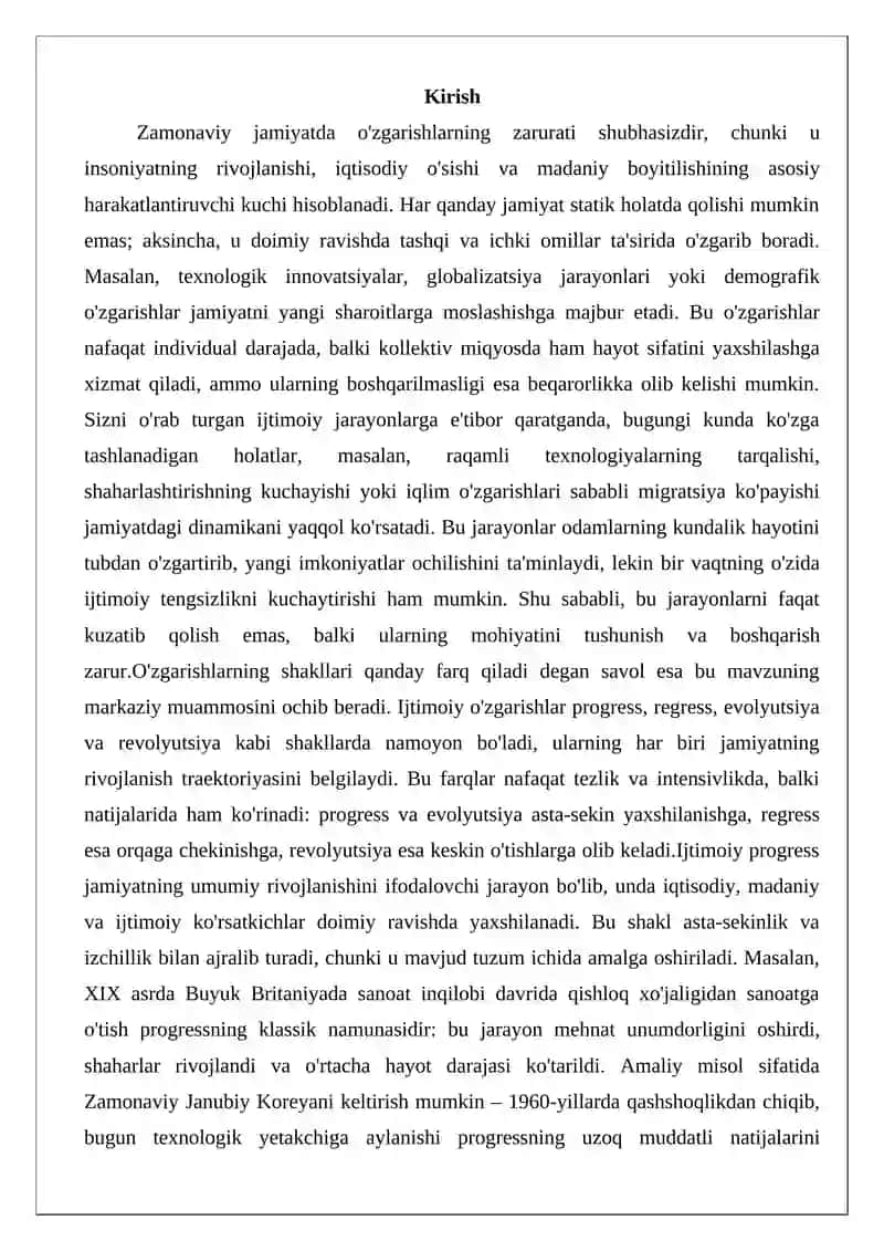 Ijtimoiy progress, regress, evolyutsiya va revolyutsiya ijtimoiy o‘zgarishlarning shakli sifatida 2
