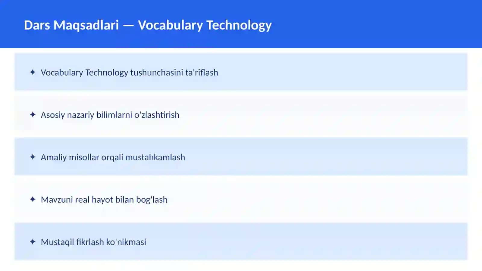 O'qituvchilar va talabalar uchun dars ishlanma 2