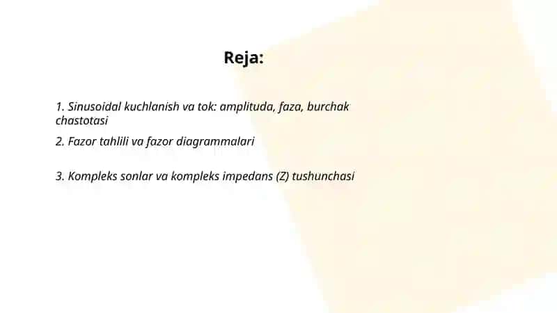 Sinusoidal kuchlanish va tok 2