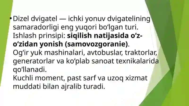 Dizelli dvigatellarning ishlash prinspi va texnologiyasi 2