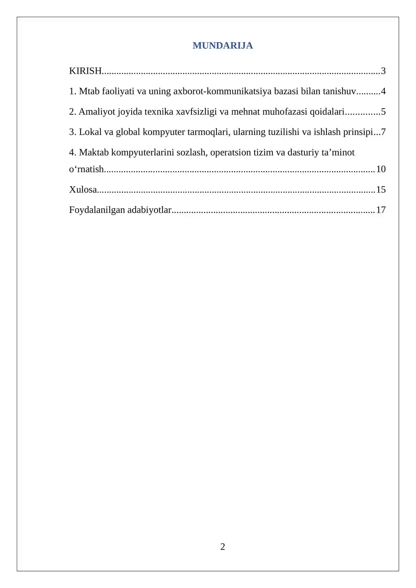 Maktabda informatika fanidan oʻtalgan AMALIYOT HISOBOTI 2