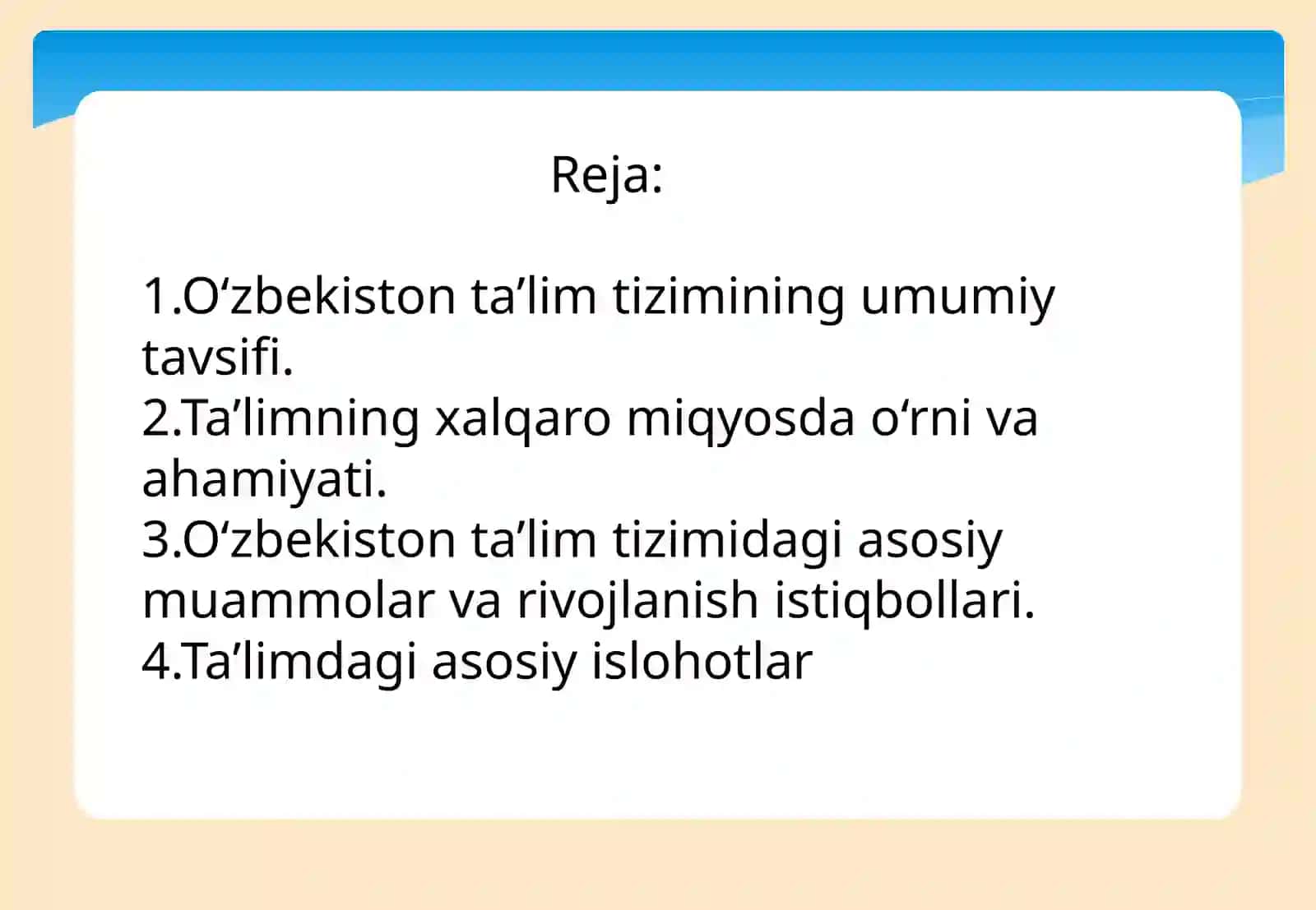O'zbekiston Respublikasi rivojining yangi bosqichida ta'lim-tarbiya islohotlari. 2