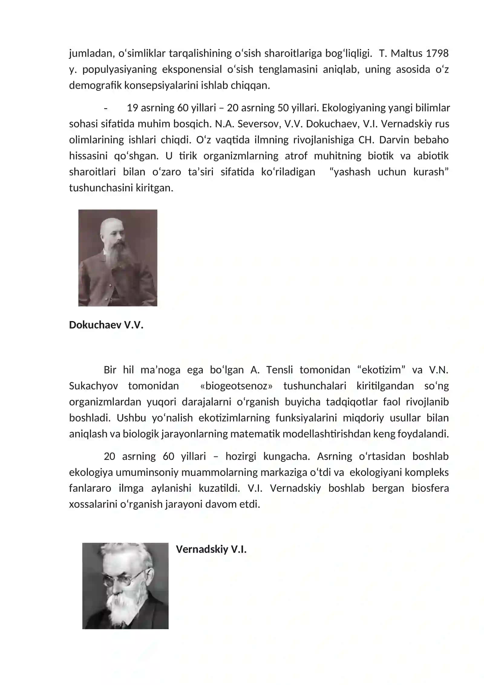 Ekologiya fanining rivojlanish tarihi, maqsadi va vazifalari 2