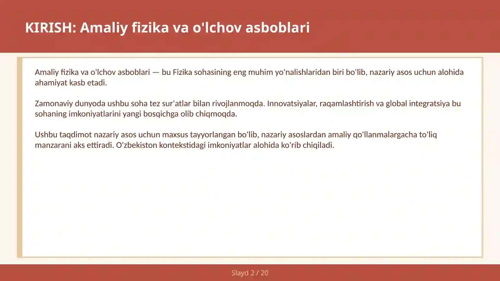 Amaliy fizika va o'lchov asboblari 2