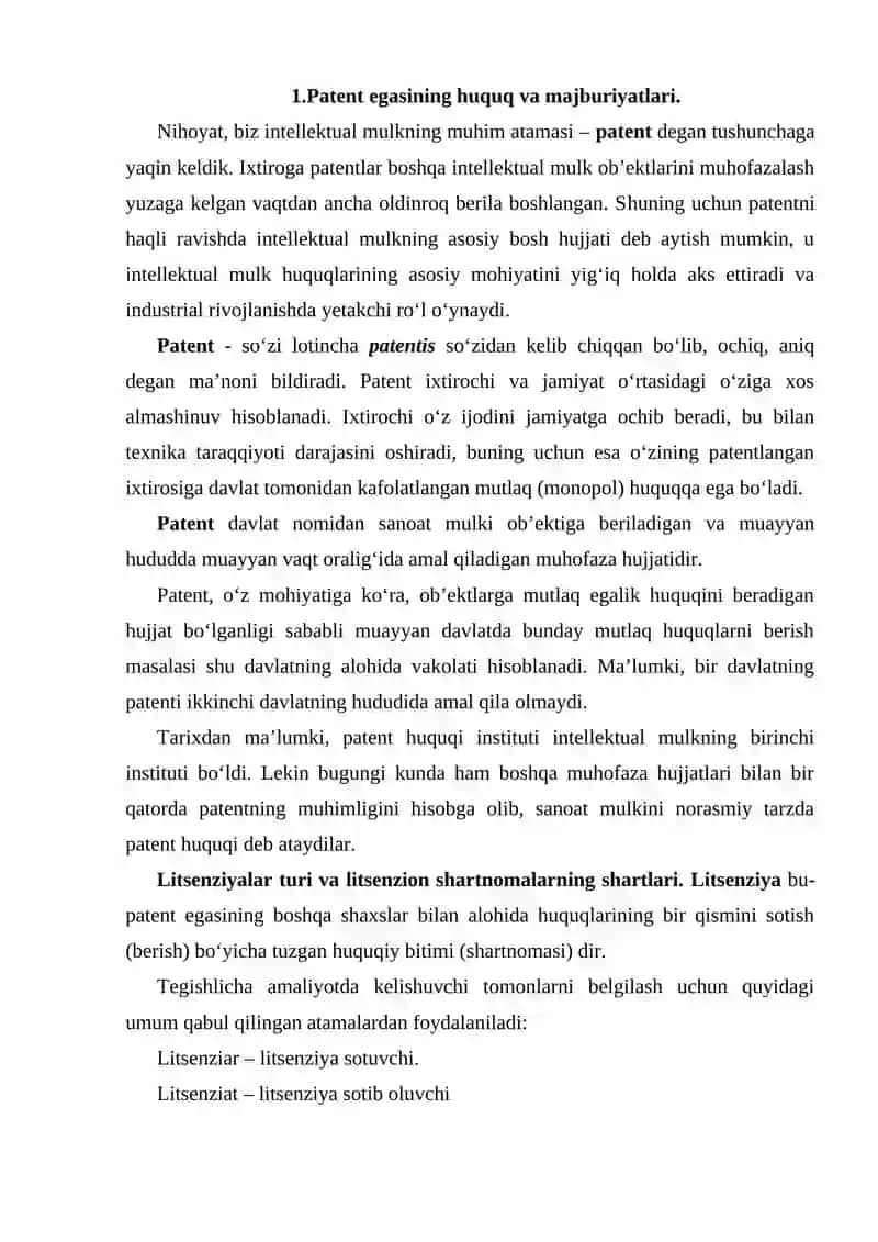 SANOAT NAMUNASINING PATENTGA LAYOQATLIK SHARTLARI 2
