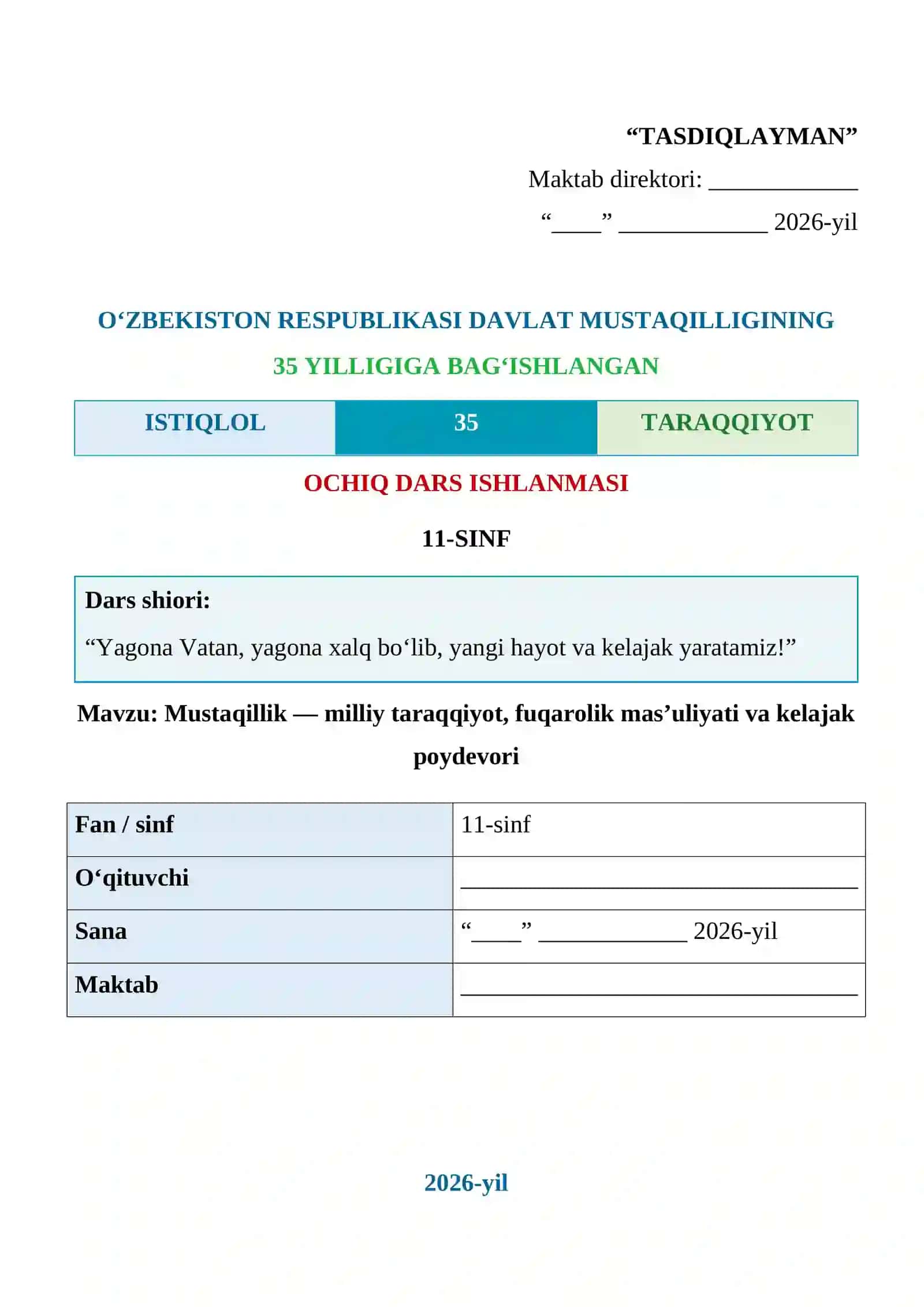 “Yagona Vatan, yagona xalq bo‘lib, yangi hayot va kelajak yaratamiz!” 2