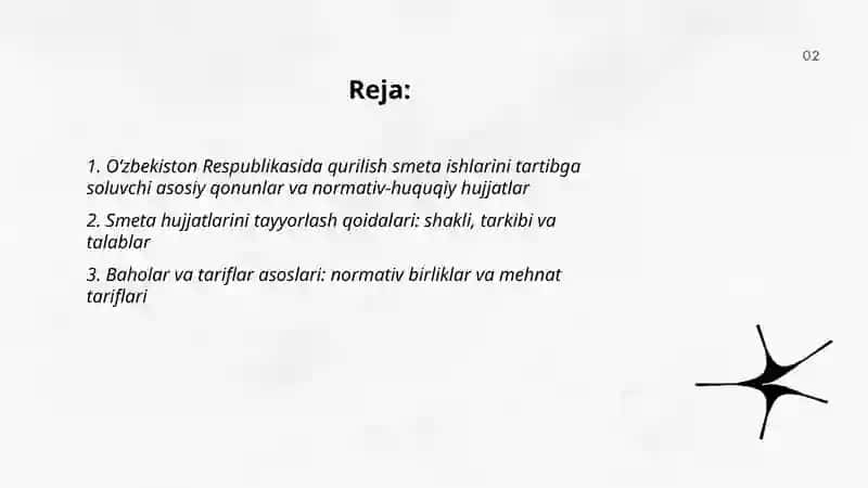 Qurilish smeta boʻyicha qonunchilik, Oʻzbekiston respublikasida smeta ishi qoidalari 2