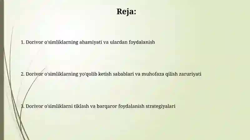 Dorivor oʻsimliklar va ularni qayta tiklash va muhofaza etish yoʻllari 2