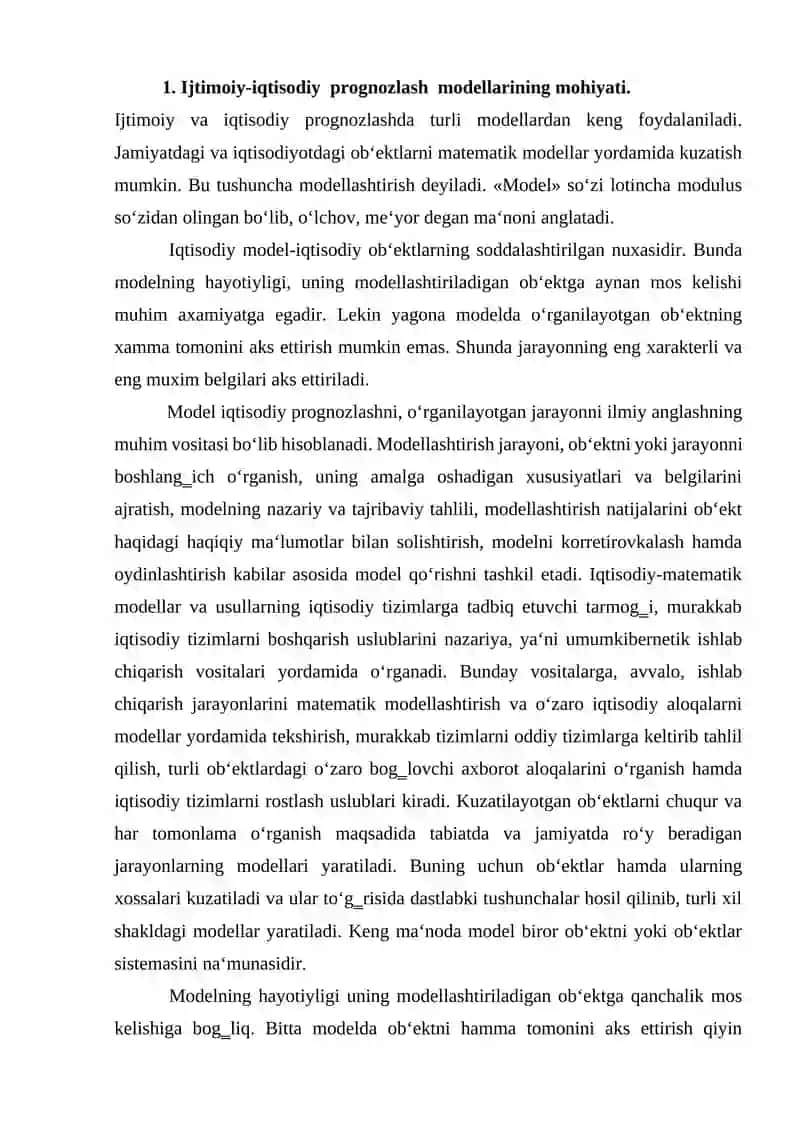 Ijtimoiy - iqtisodiy jarayonlarni prognozlash trish ekonometrik modellari 2