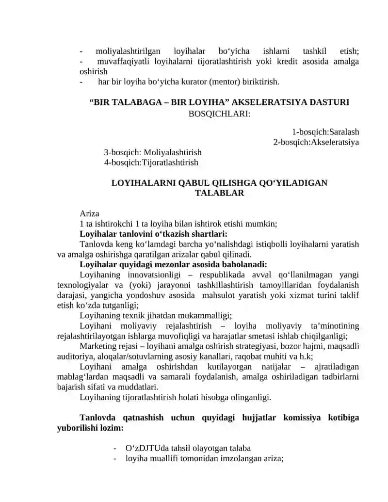 BIR TALABAGA – BIR LOYIHA AKSELERATSIYA DASTURI 2