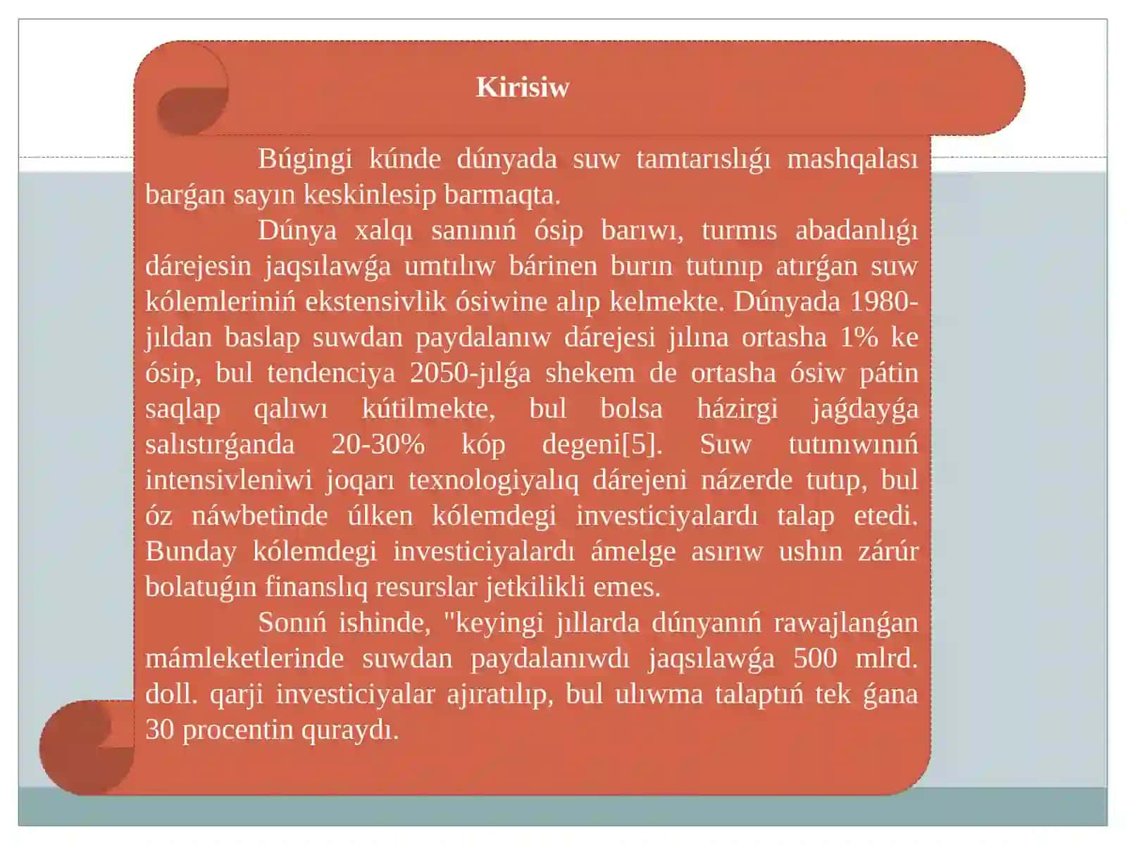 Suw xojalıǵı boyınsha sociallıq-ekonomikalıq baǵdarlar hám mashqalalar 2