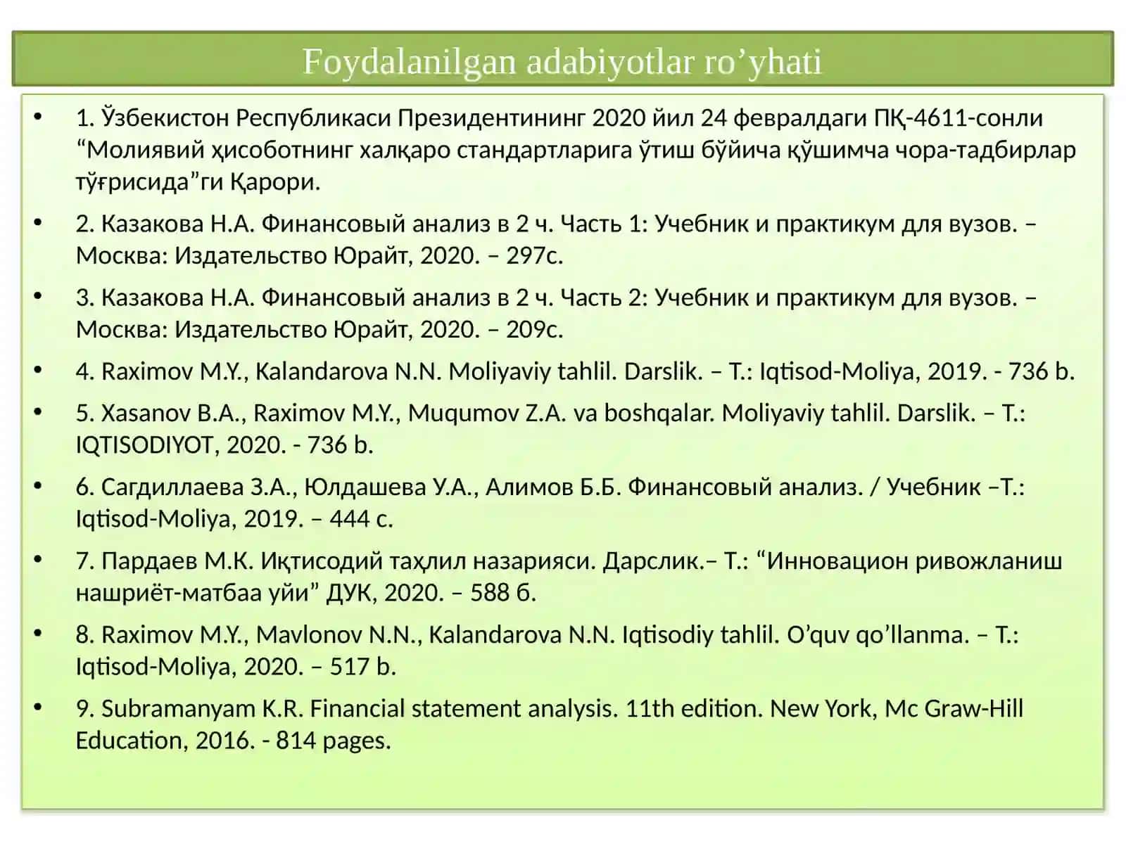 Дебиторлик ва кредиторлик қарзлари таҳлили 2