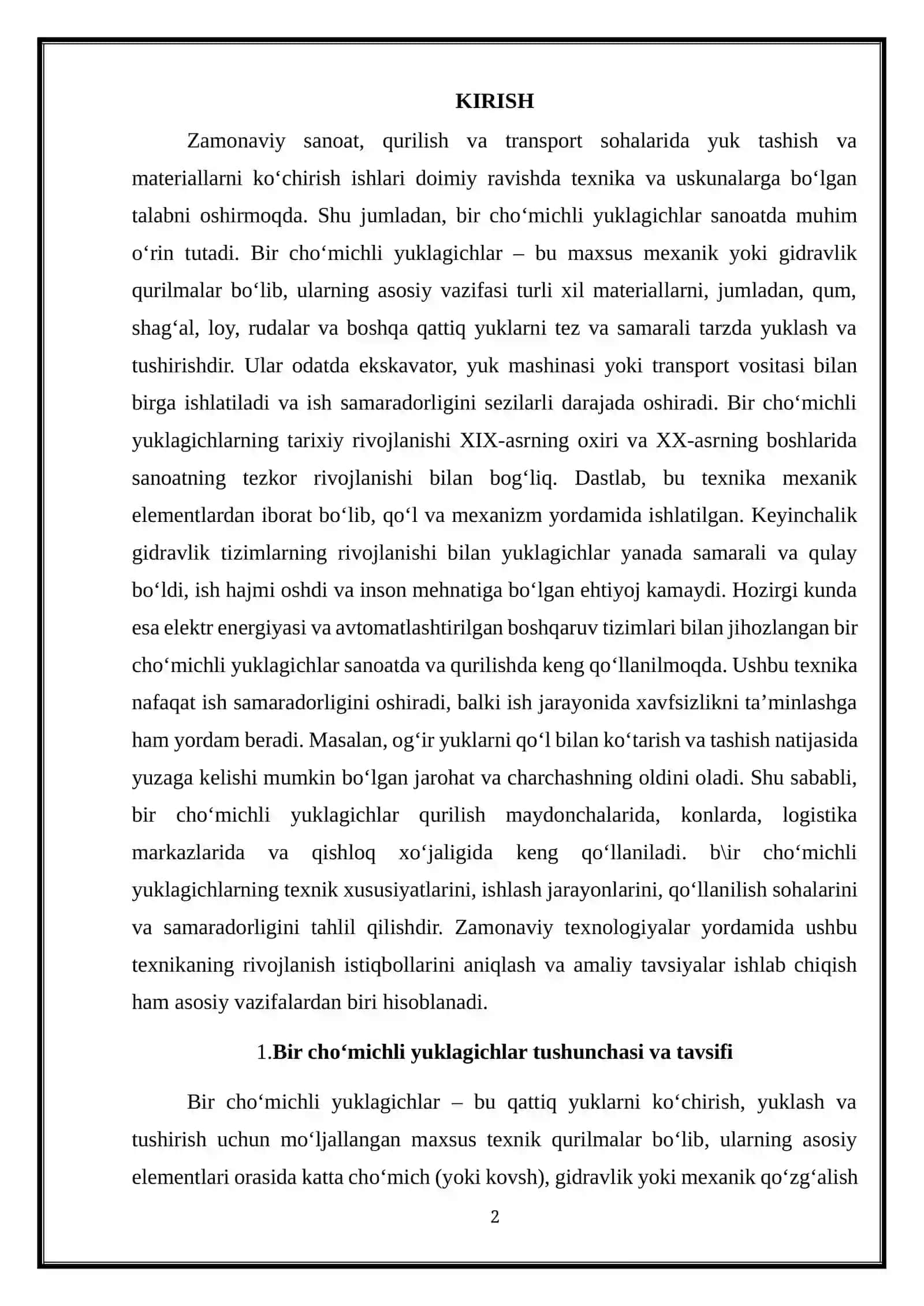Bir cho‘michli yuklagichlar qo‘llanilishi 2