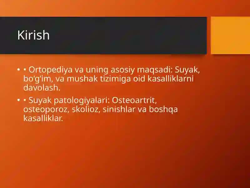 Zamonaviy Ortopediya Yutuqlari va Suyak Patologiyalari dagi Operatsiyalar 2