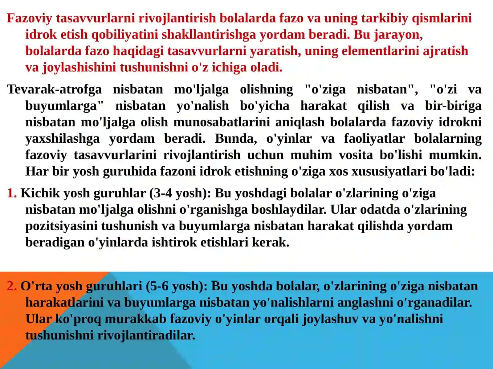 BOLALARDA FAZODA MO’LJAL OLISHNI RIVOJLANTIRISH.IDROK QILISH VA FAZODA MO’LJAL OLISHGA O’RGATISH 2