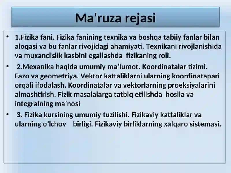 Fizika kafedrasi Ma'ruzarеjasi 2
