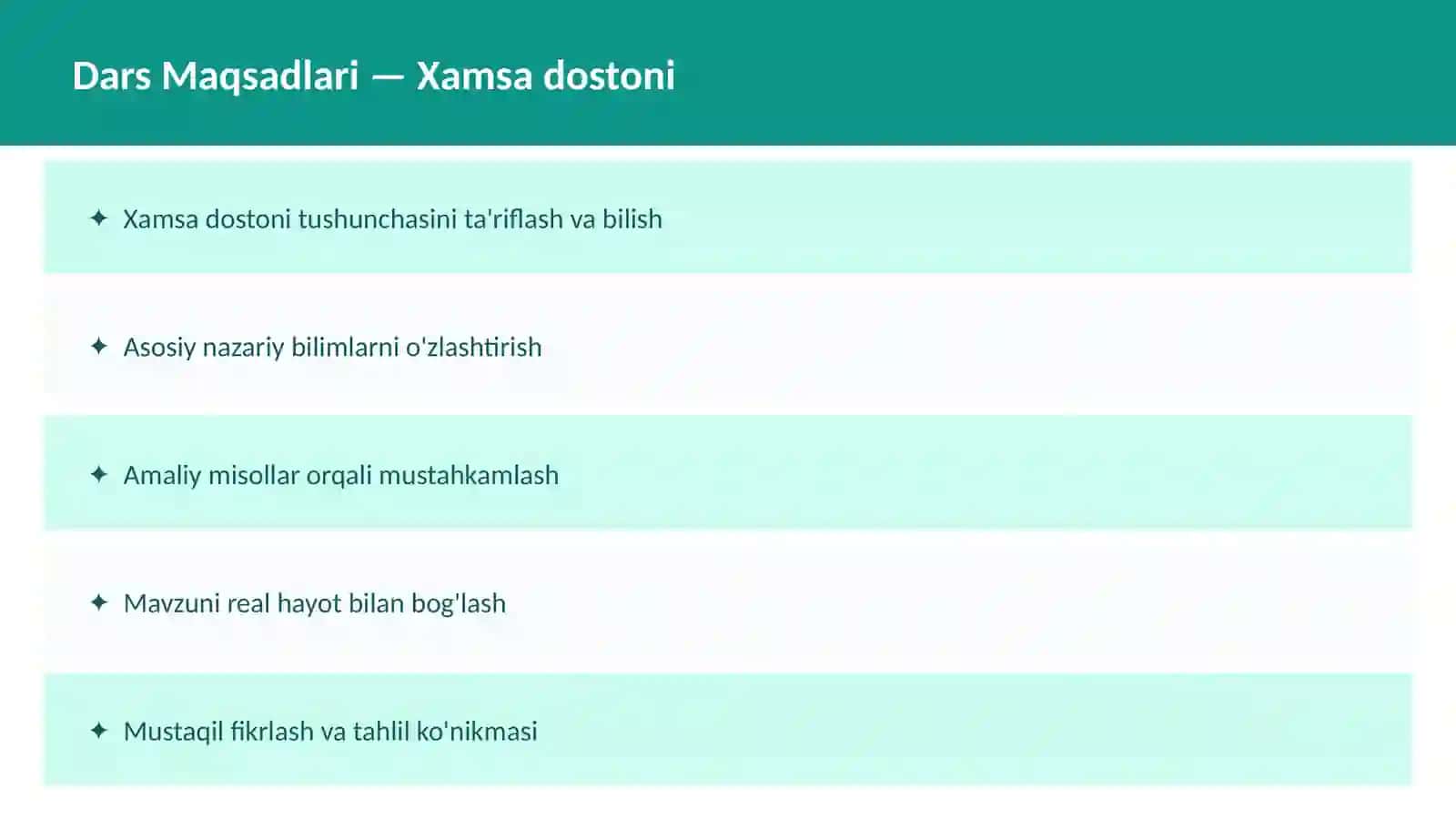 Alisher Navoiy O'qituvchilar va talabalar uchun dars ishlanma 2
