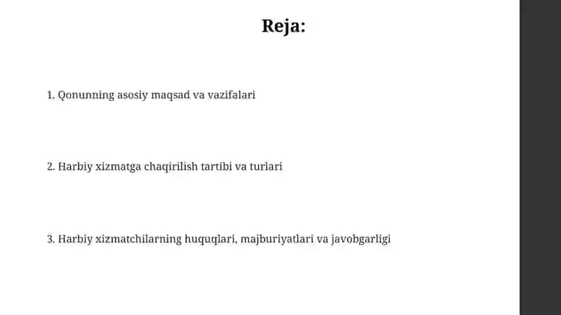 “Umumiy harbiy majburiyat va harbiy xizmat to‘g‘risida”gi qonunning mazmuni 2