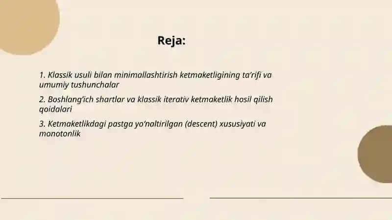 Minimallashtirish ketmaketligi klassik usuli 2