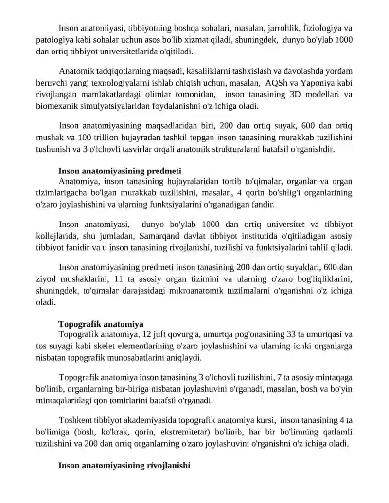 Odam anatomiyasining predmeti, maqsad vazifalari va tekshirish usullari 2