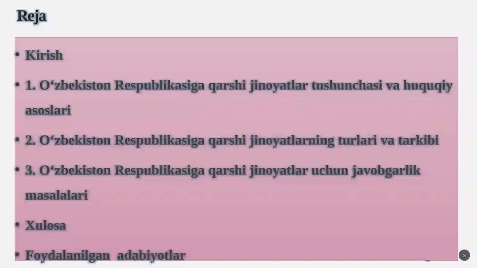 O‘zbekiston Respublikasiga qarshi jinoyatlar huquqiy tahlili 2
