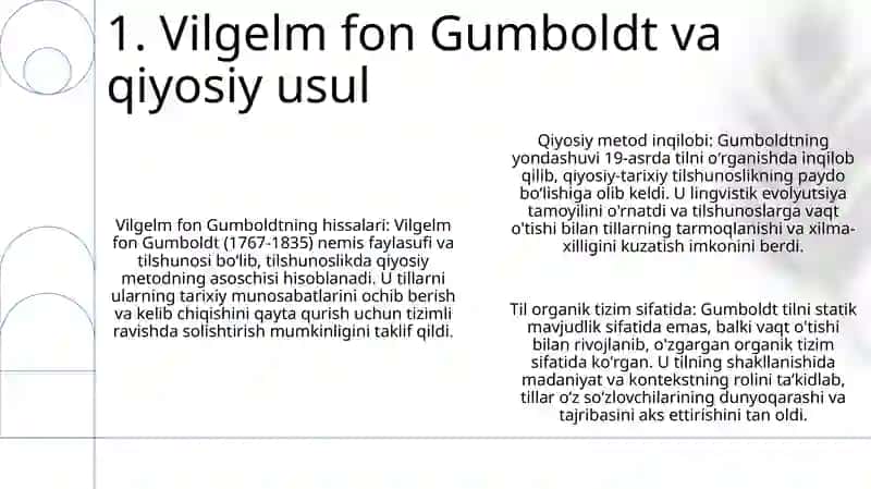 19 Asrda Qiyosiy-Tarixiy Tilshunoslikning Vujudga Kelishi. Velgelm Fon Gumbold Ta'Limoti 2