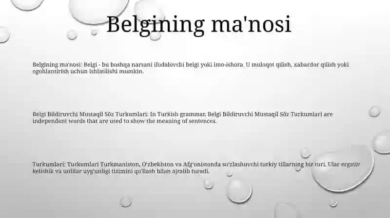 Belgining ma'nosi: Belgi Bildiruvchi Mustaqil Sõz Turkumlari 2