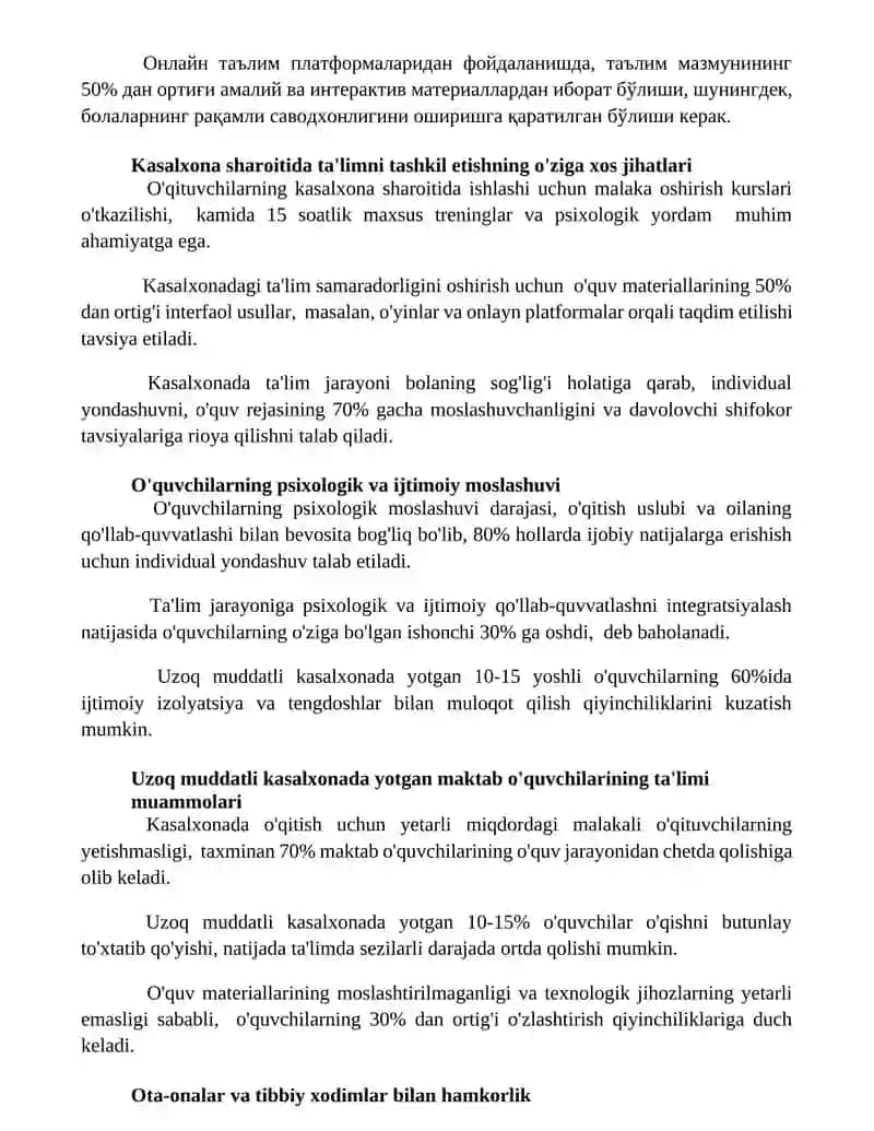 Shifoxonalarda uzoq davolanuvchi maktab o'quvchilari ta'limi - yangi ta'limiy amaliyot sifatida 2